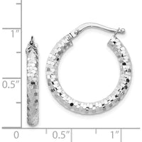 14K White Gold 22mm Diamond-Cut Textured Hoop Earrings with Polished Rhodium Finish by 0