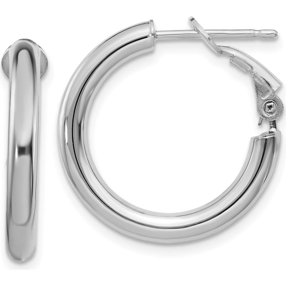14K White Gold 22mm Polished Round Omega Back Hoop Earrings by Oro Pregiato