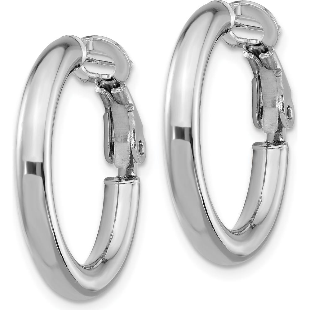 14K White Gold 22mm Polished Round Omega Back Hoop Earrings by Oro Pregiato