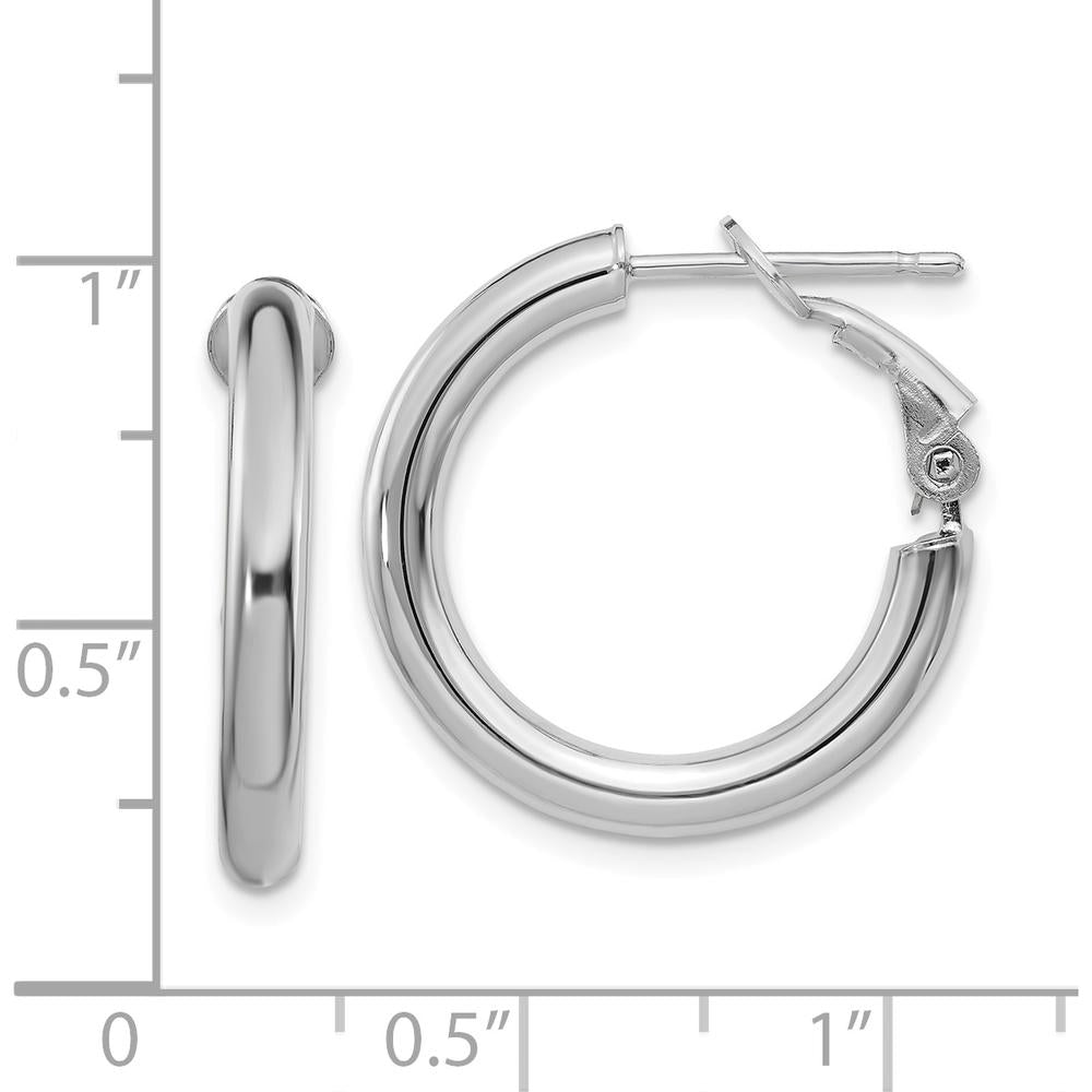 14K White Gold 22mm Polished Round Omega Back Hoop Earrings by Oro Pregiato