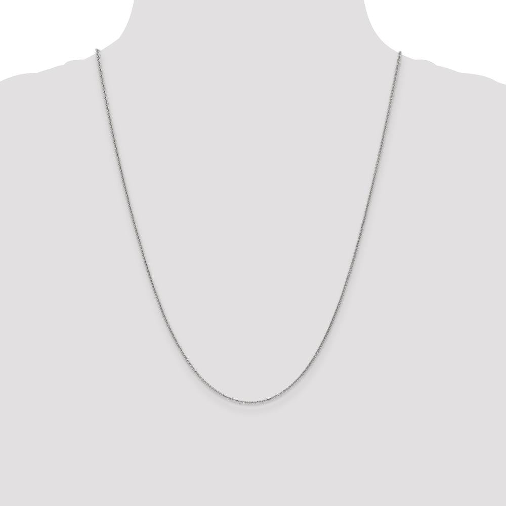 14K White Gold 24" 1mm Round Open Link Cable Chain with Lobster Clasp - Polished Rhodium Finish by Official Gold Marks