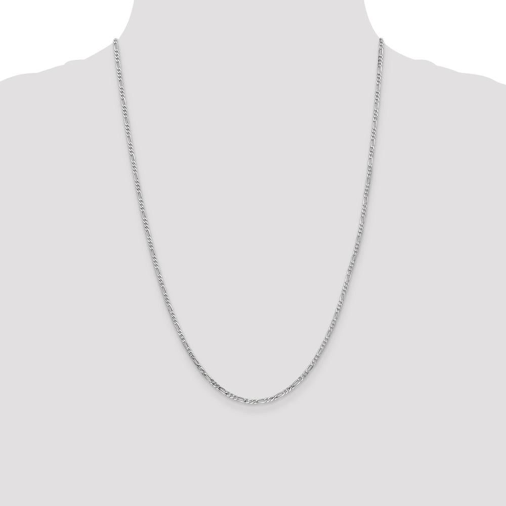 14K White Gold 24" 2.25mm Flat Figaro Chain with Lobster Clasp - Polished Rhodium-Plated Finish by 0
