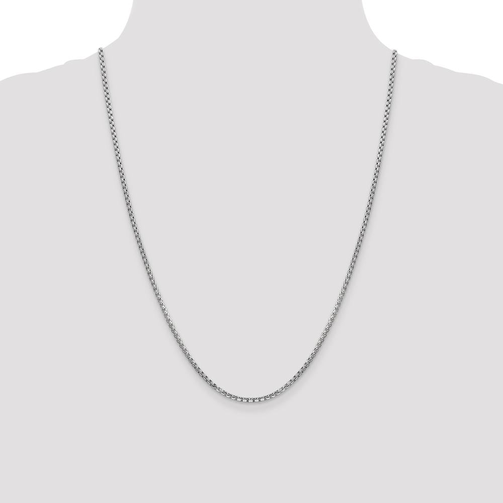 14K White Gold 24" 2.45mm Semi-Solid Round Box Chain with Lobster Clasp by IBGoodman