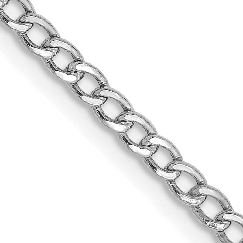 14K White Gold 24" 2.5mm Semi-Solid Curb Chain with Lobster Clasp - Polished Finish by Oro Pregiato