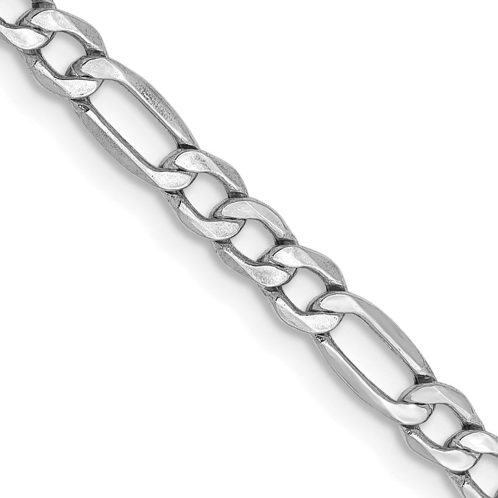 14K White Gold 24" 3.5mm Semi-Solid Figaro Chain with Lobster Clasp - Lightweight & Polished Finish by IBGoodman