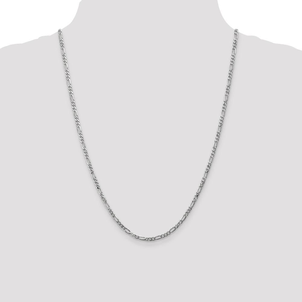 14K White Gold 24" 3mm Flat Figaro Chain with Lobster Clasp by 0