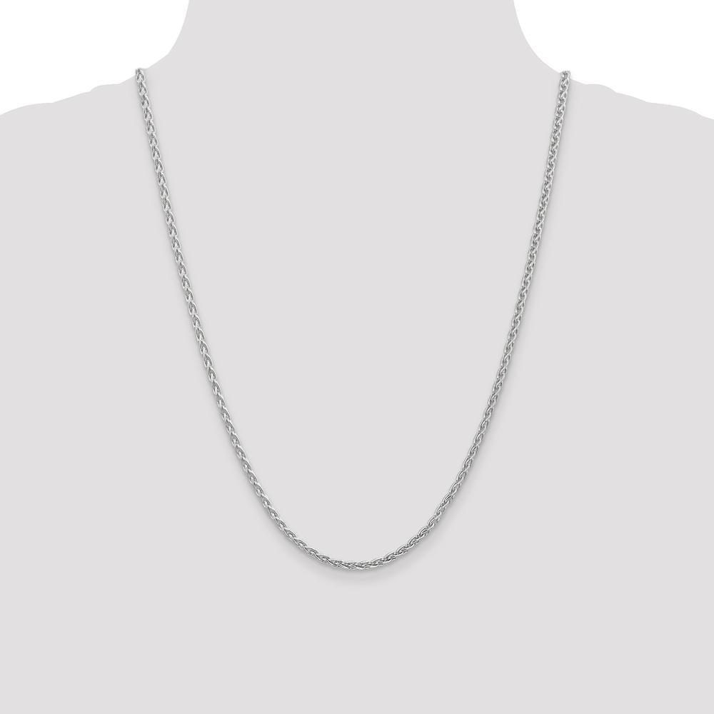 14K White Gold 24" 4mm Parisian Wheat Chain with Lobster Clasp - Rhodium Plated by Oro Pregiato