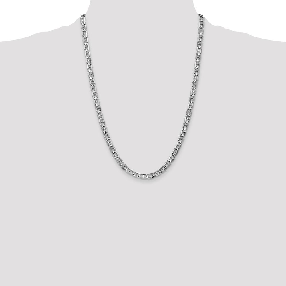 14K White Gold 24" 5.25mm Concave Anchor Chain Necklace with Lobster Clasp by 0