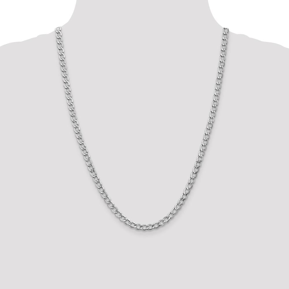 14K White Gold 24" 5.25mm Semi-Solid Curb Chain with Lobster Clasp by Oro Pregiato