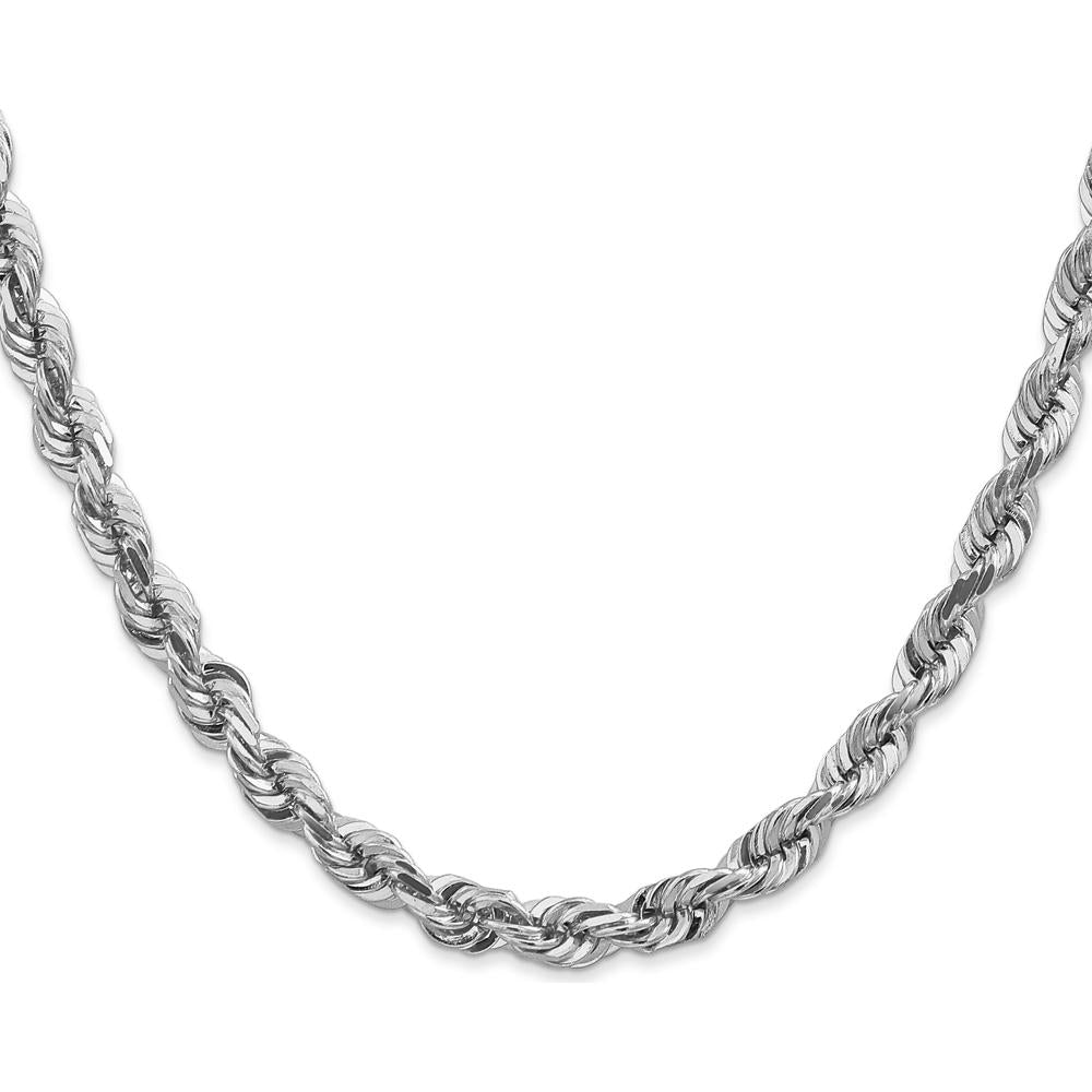 14K White Gold 24" 5.5mm Diamond-cut Rope Chain Necklace with Lobster Clasp