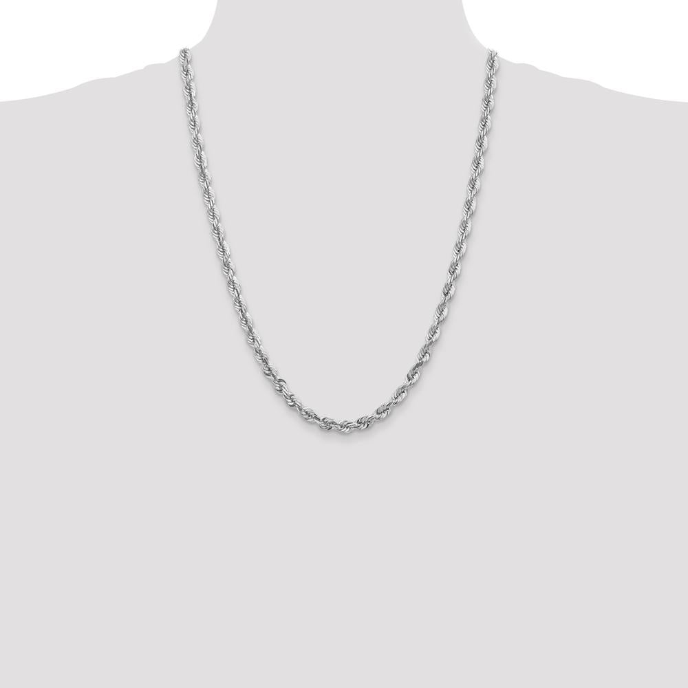 14K White Gold 24" 5.5mm Diamond-cut Rope Chain Necklace with Lobster Clasp