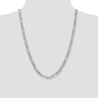 14K White Gold 24" 6mm Flat Figaro Chain with Lobster Clasp - Polished Rhodium Finish by Oro Pregiato