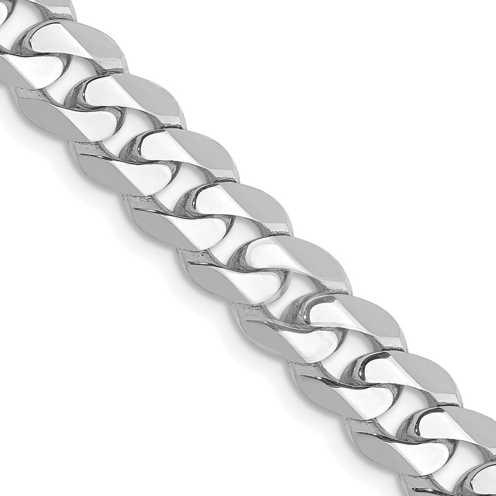 14K White Gold 24" 7.25mm Flat Beveled Curb Chain with Lobster Clasp - Rhodium Plated by 0