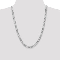 14K White Gold 24" 7mm Flat Figaro Chain with Lobster Clasp by Oro Pregiato