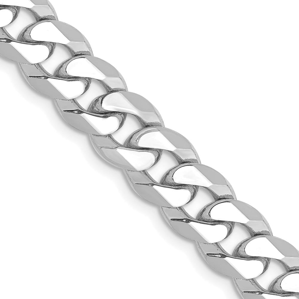 14K White Gold 24" 8mm Flat Beveled Curb Chain with Lobster Clasp by 0