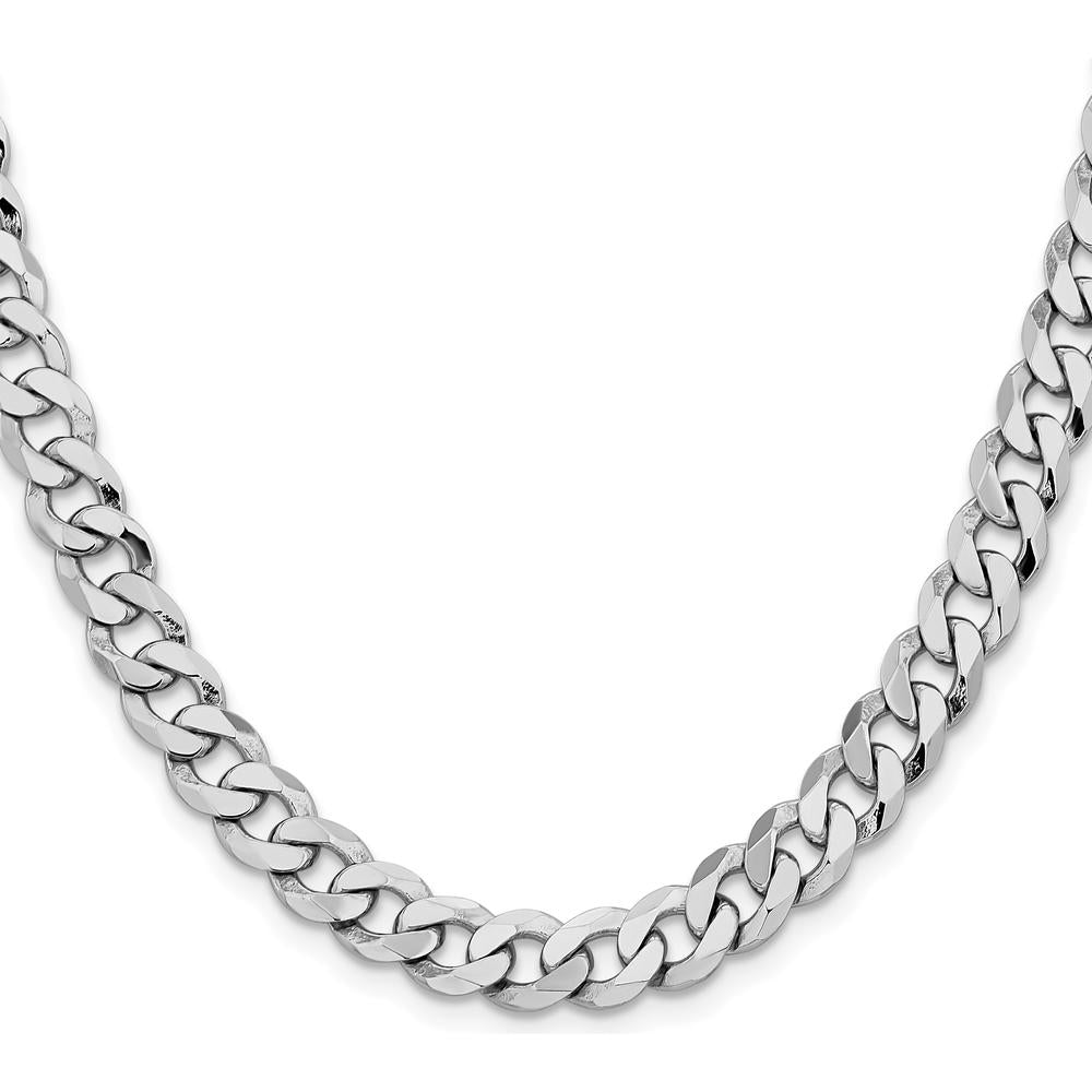 14K White Gold 24" 8mm Flat Beveled Curb Chain with Lobster Clasp by 0