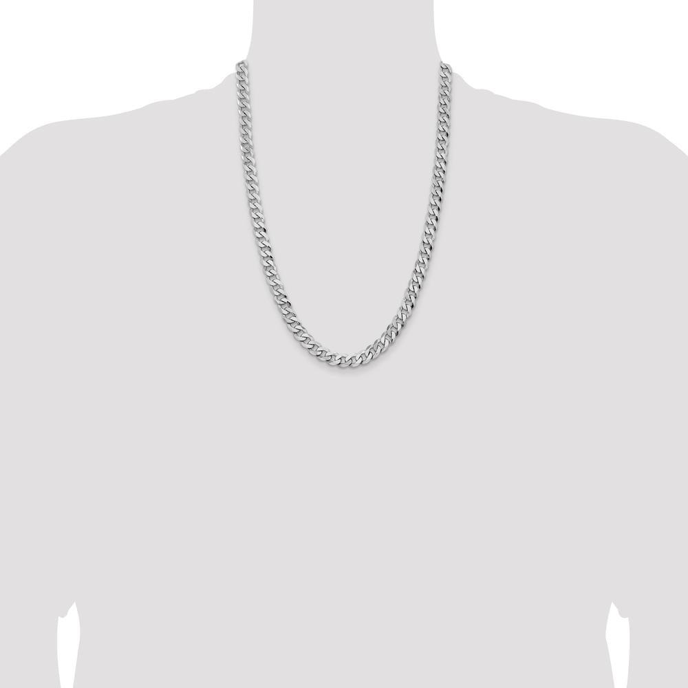 14K White Gold 24" 8mm Flat Beveled Curb Chain with Lobster Clasp by 0