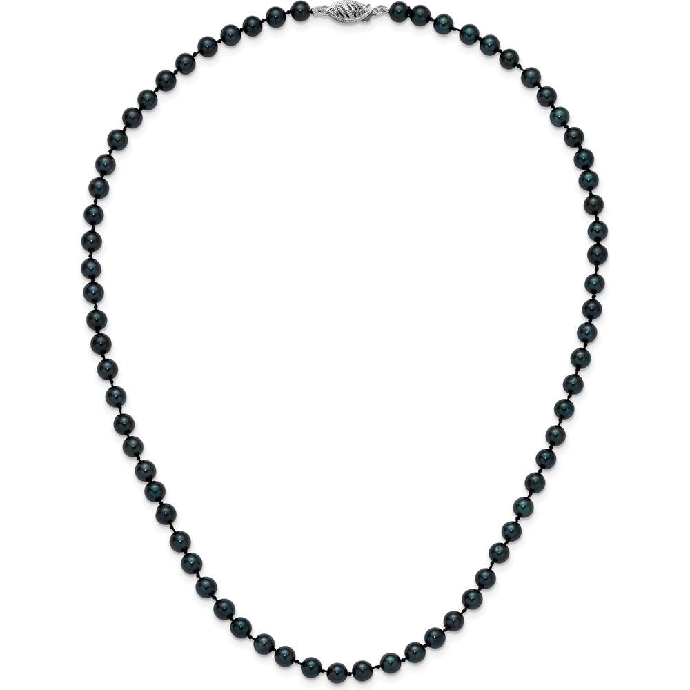 14K White Gold 24" Black Akoya Pearl Necklace - 5-6mm Cultured Saltwater Pearls by Monteluci Fine Jewelry