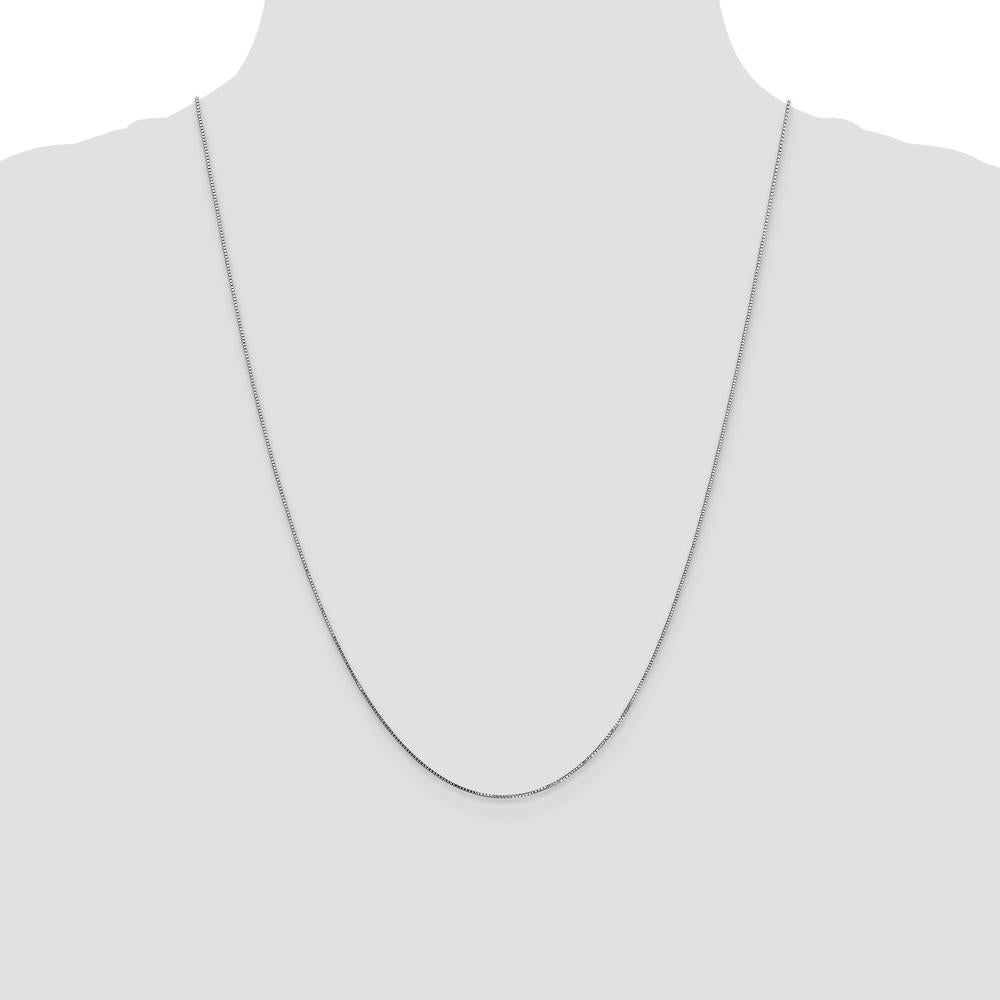 14K White Gold 24" Box Chain Necklace with Rhodium Plating - 0.7mm Width by Oro Pregiato