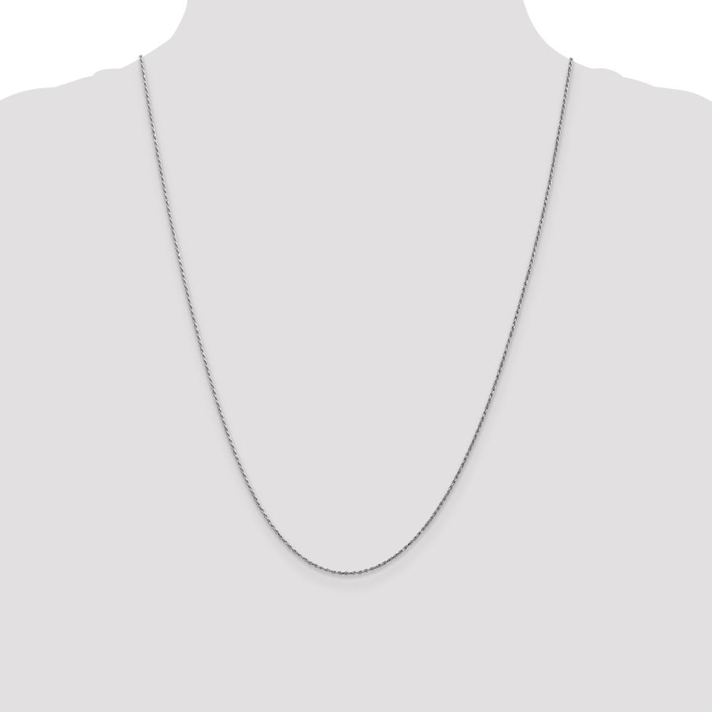 14K White Gold 24" Cable Rope Chain Necklace with Rhodium Plating and Spring Ring Clasp