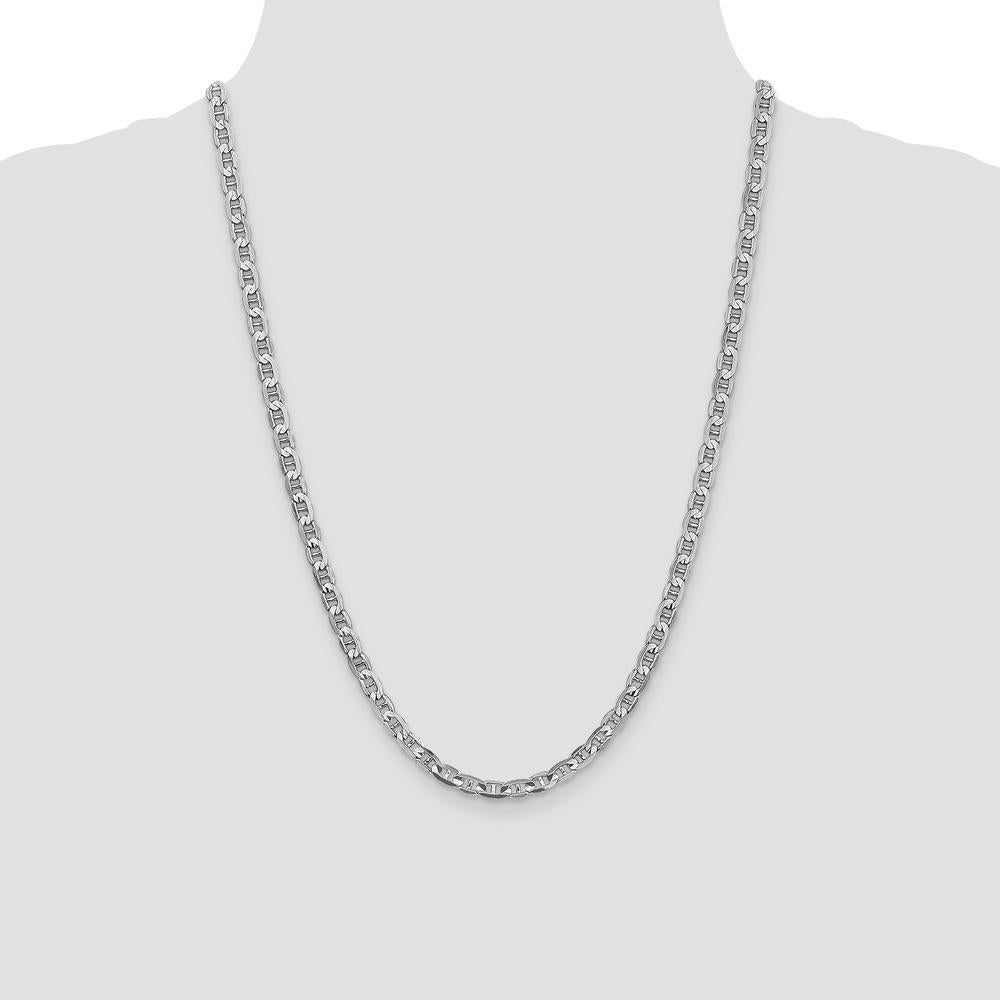 14K White Gold 24" Concave Anchor Chain Necklace with Lobster Clasp by 0