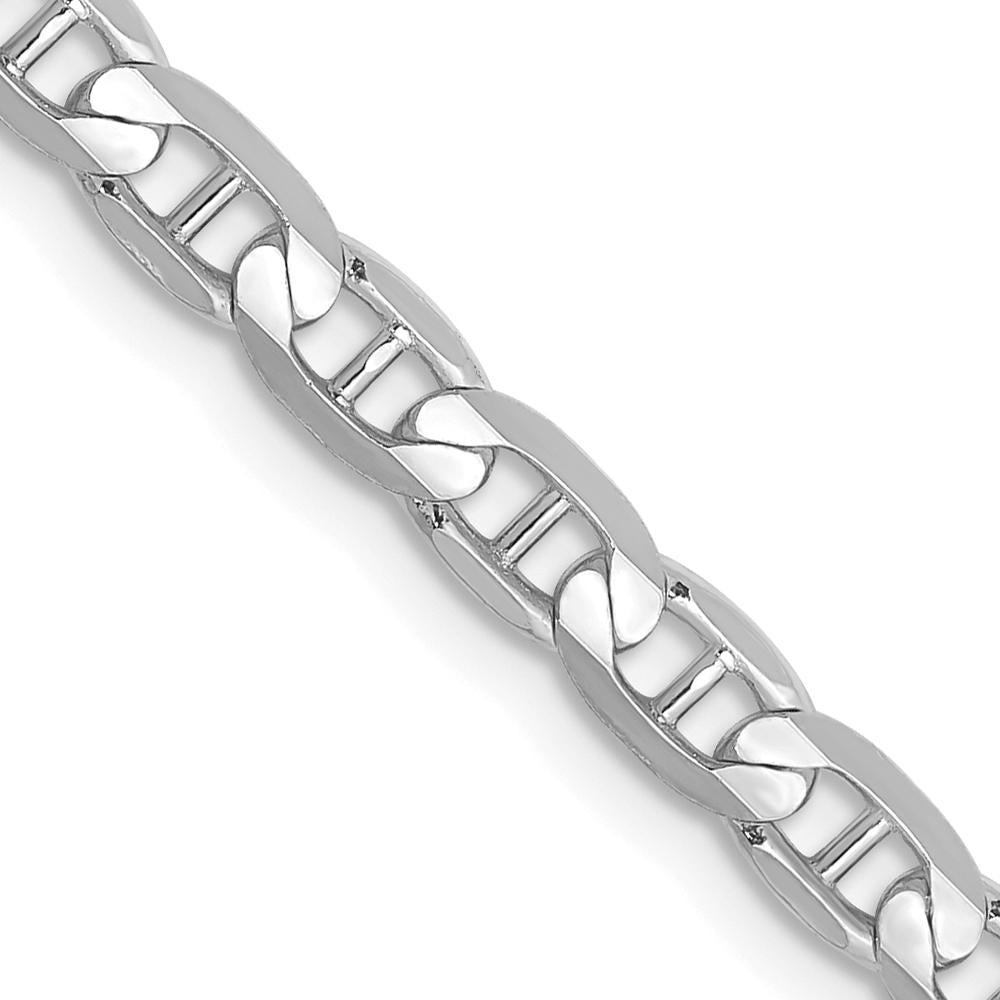 14K White Gold 24" Concave Anchor Chain with Lobster Clasp - 3.75mm Width by 0