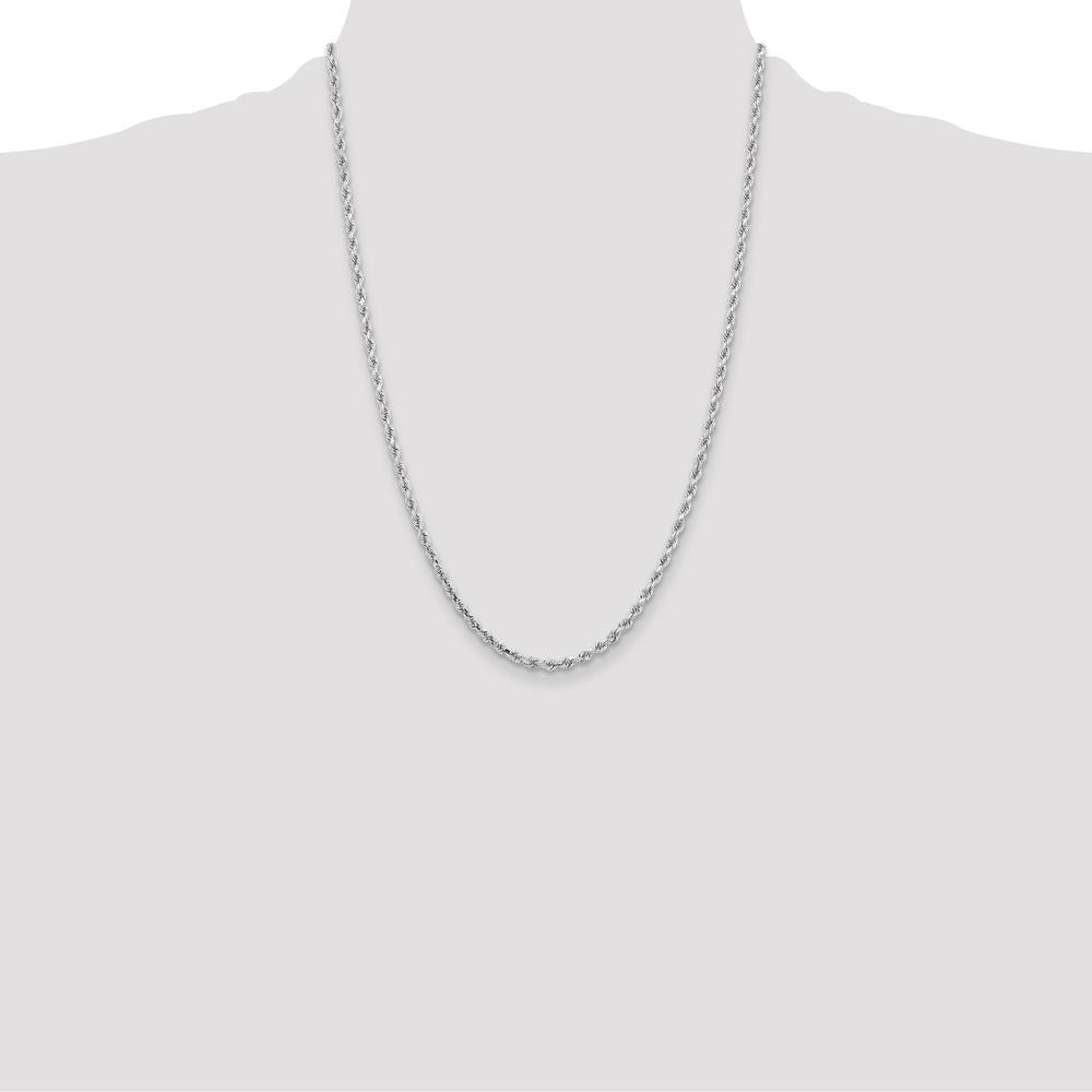 14K White Gold 24" Diamond-Cut Rope Chain Necklace with Lobster Clasp - 3.25mm Width