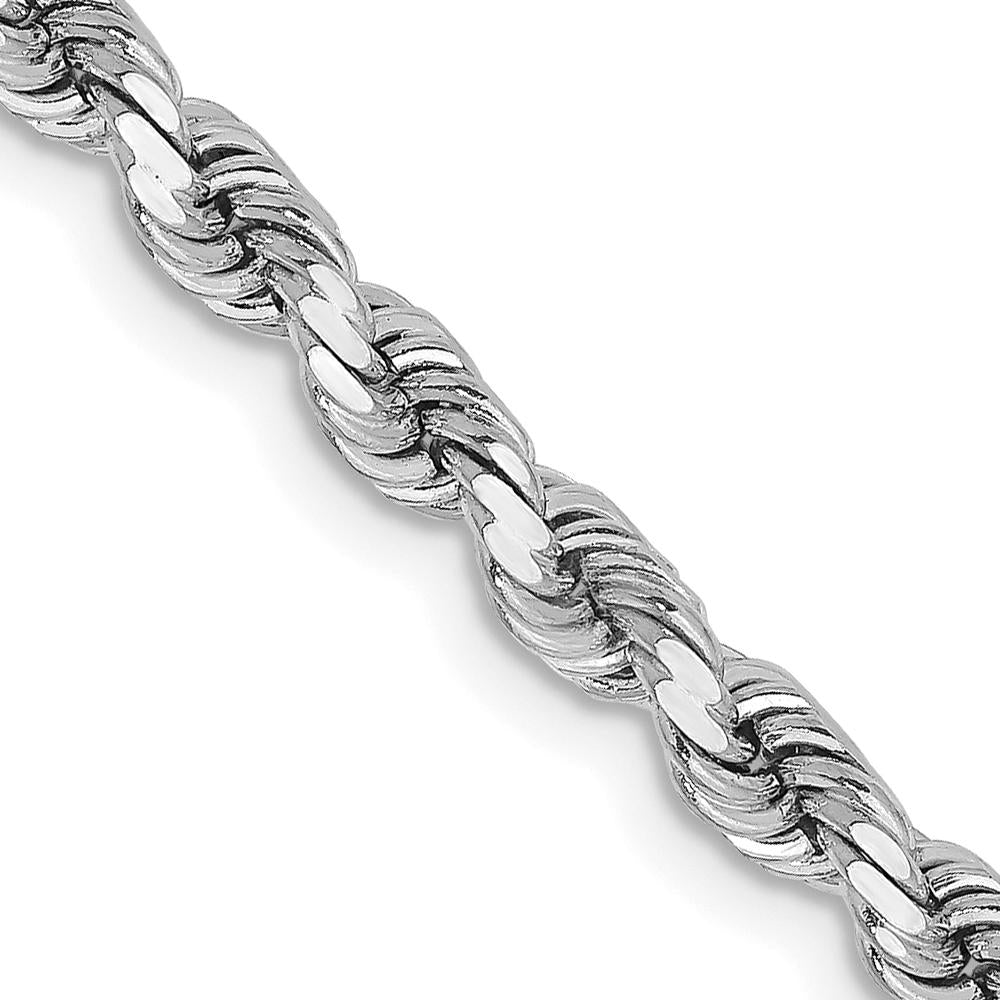 14K White Gold 24" Diamond-Cut Rope Chain Necklace with Lobster Clasp - 3.75mm Width