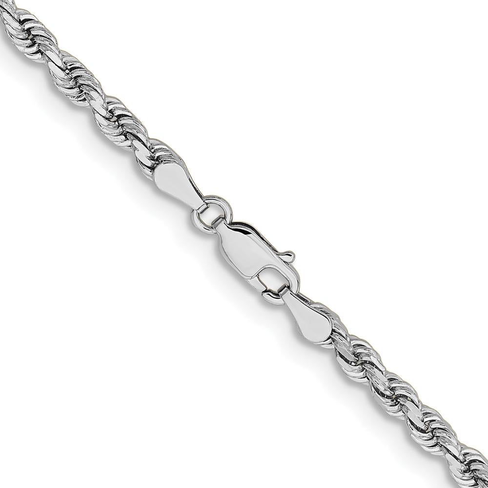 14K White Gold 24" Diamond-Cut Rope Chain Necklace with Lobster Clasp - 3.75mm Width