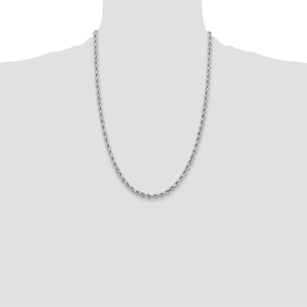 14K White Gold 24" Diamond-Cut Rope Chain Necklace with Lobster Clasp - 3.75mm Width