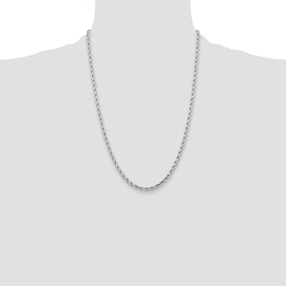 14K White Gold 24" Diamond-Cut Rope Chain Necklace with Lobster Clasp - 4.25mm Solid Design