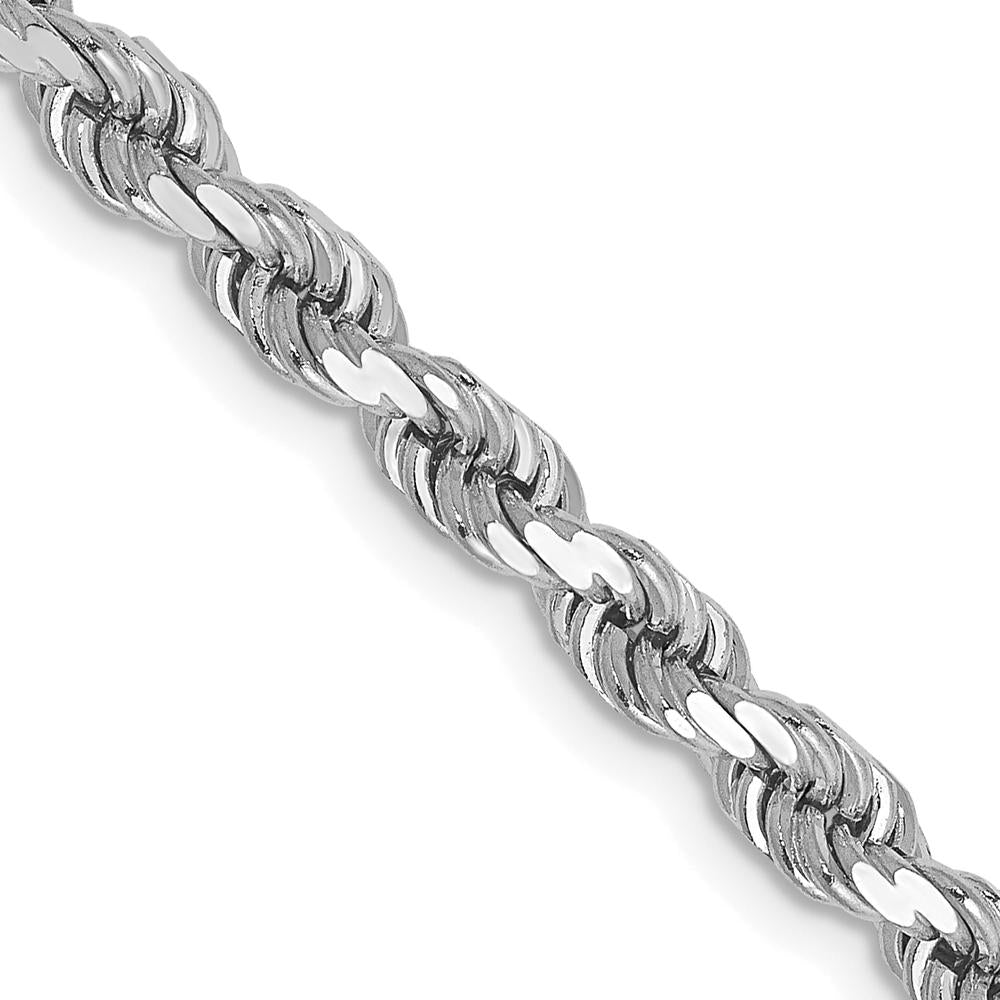 14K White Gold 24" Diamond-Cut Rope Chain Necklace with Lobster Clasp - 4mm Solid Design