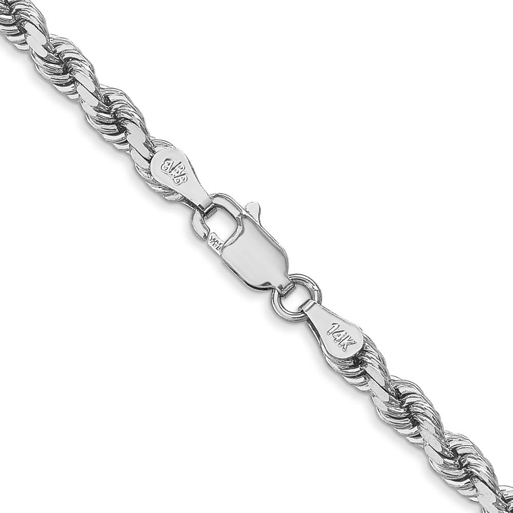 14K White Gold 24" Diamond-Cut Rope Chain Necklace with Lobster Clasp - 4mm Solid Design