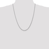 14K White Gold 24" Diamond-Cut Rope Chain Necklace with Polished Finish and Lobster Clasp - 3mm Solid Design
