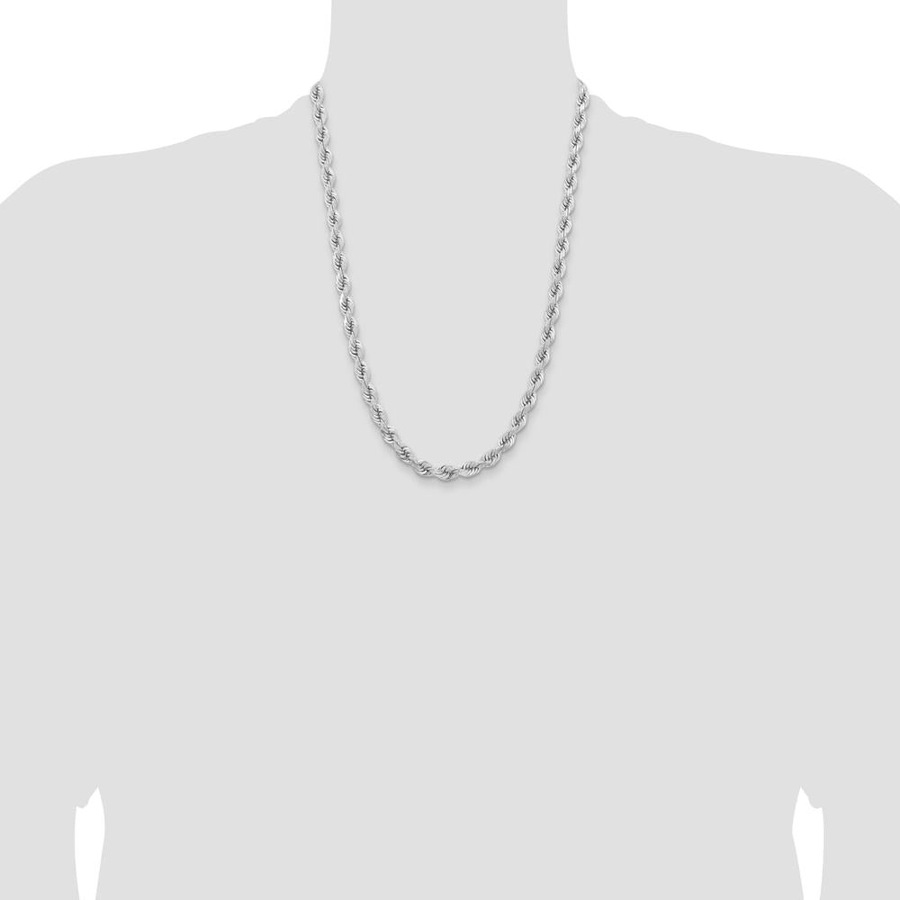 14K White Gold 24" Diamond-Cut Rope Chain with Fancy Lobster Clasp