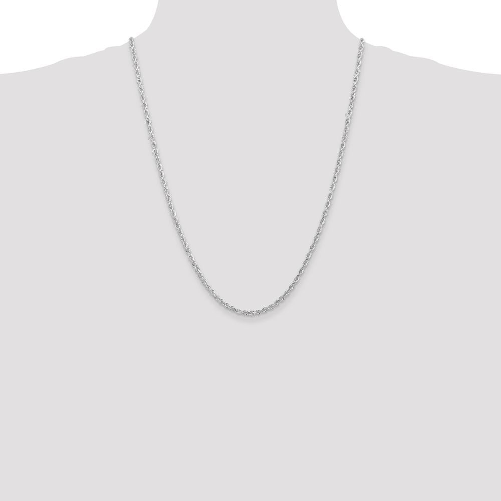14K White Gold 24" Diamond-Cut Rope Chain with Lobster Clasp - 3mm Width by Oro Pregiato