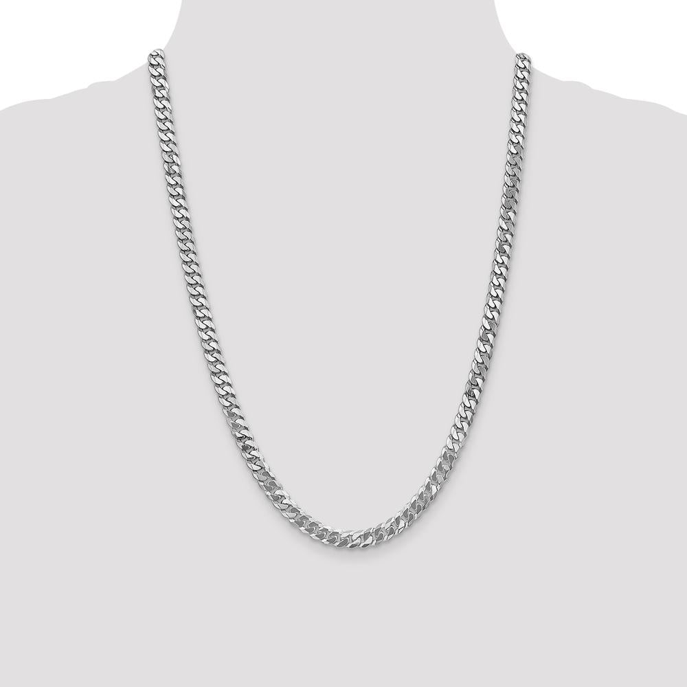 14K White Gold 24" Flat Beveled Curb Chain with Lobster Clasp - 6.25mm Width by 0