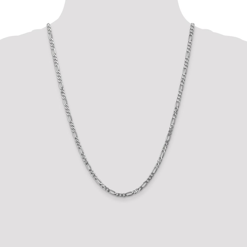 14K White Gold 24" Flat Figaro Chain Necklace - 4mm Width, Polished Finish by 0