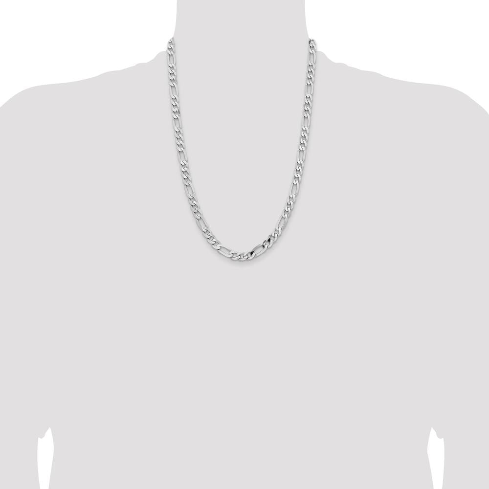 14K White Gold 24" Flat Figaro Chain with Lobster Clasp - 7.5mm Width by Oro Pregiato