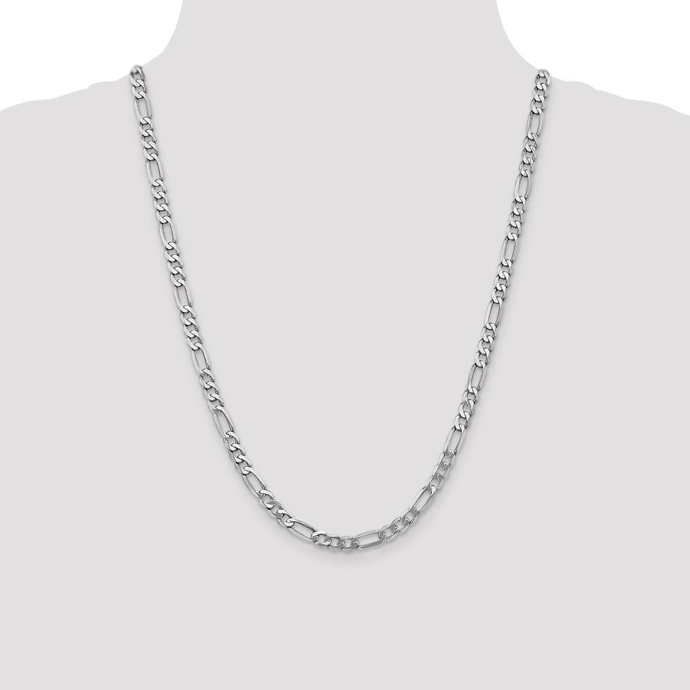 14K White Gold 24" Flat Figaro Chain with Rhodium Plating - 5.5mm Width by Oro Pregiato