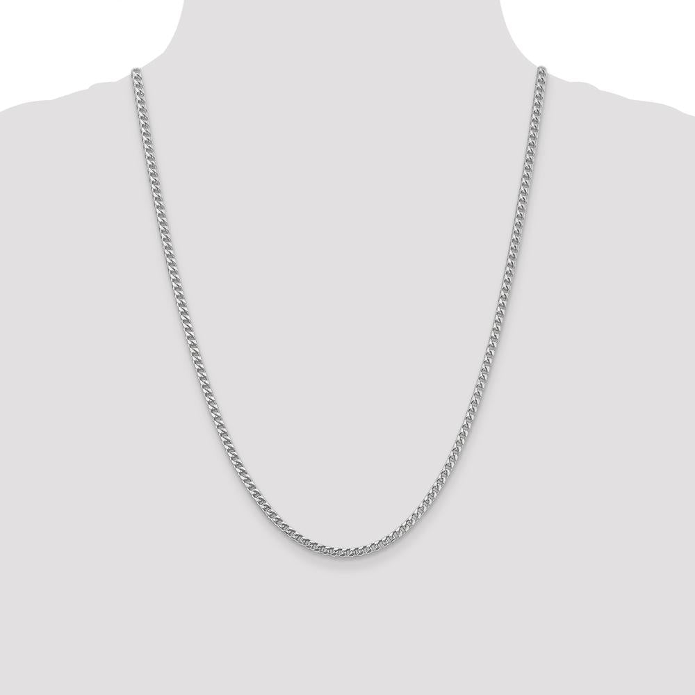 14K White Gold 24" Franco Chain with Fancy Lobster Clasp - 3mm Width by Oro Pregiato