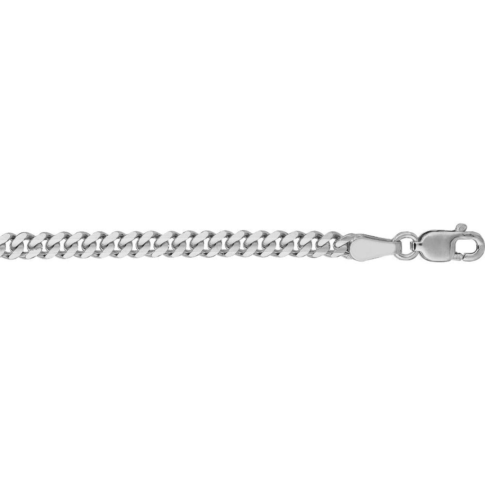 14K White Gold 24" Gourmette Chain with Polished Curb Links - 2.8mm Width by Orozza Fine Jewelry