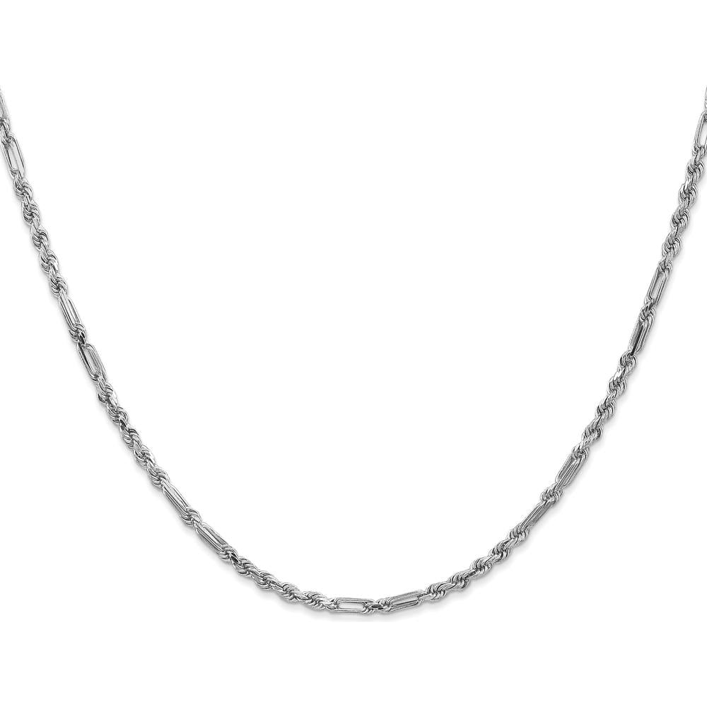 14K White Gold 24-Inch 2.5mm Diamond-Cut Milano Rope Chain with Lobster Clasp by Oro Pregiato