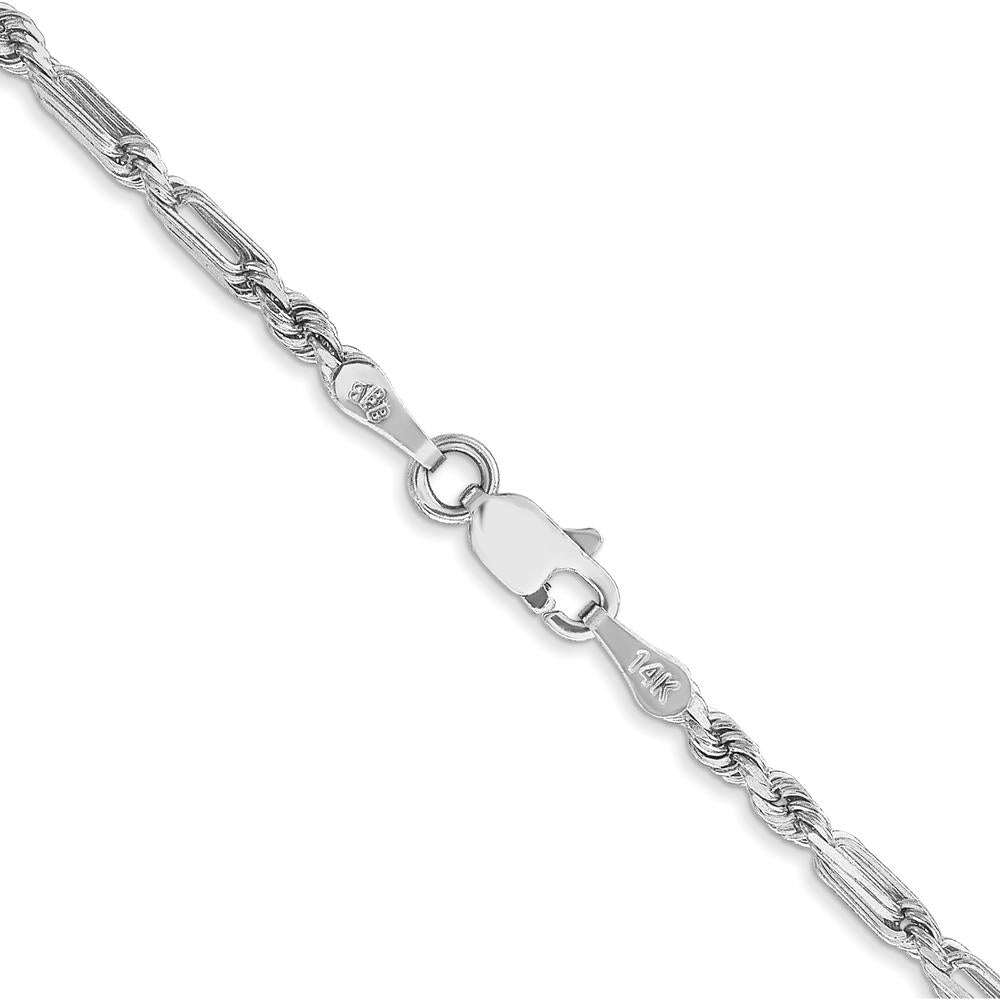 14K White Gold 24-Inch 2.5mm Diamond-Cut Milano Rope Chain with Lobster Clasp by Oro Pregiato