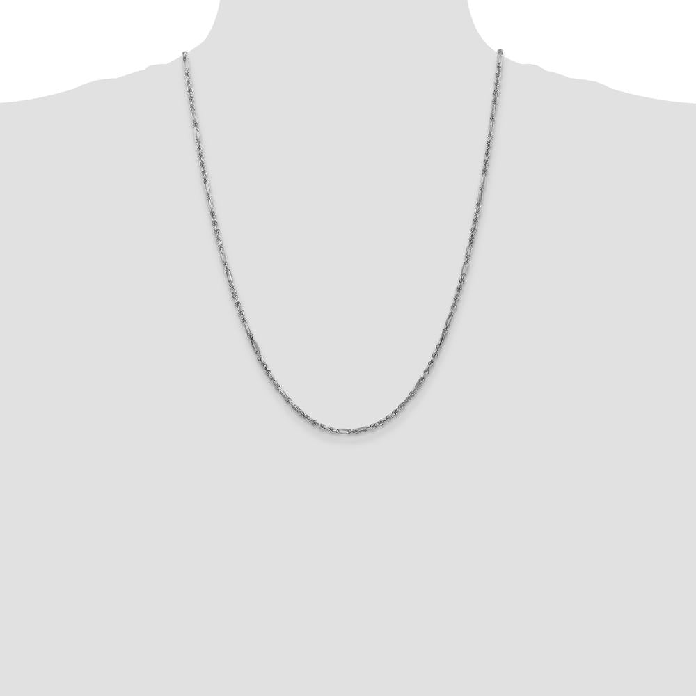 14K White Gold 24-Inch 2.5mm Diamond-Cut Milano Rope Chain with Lobster Clasp by Oro Pregiato