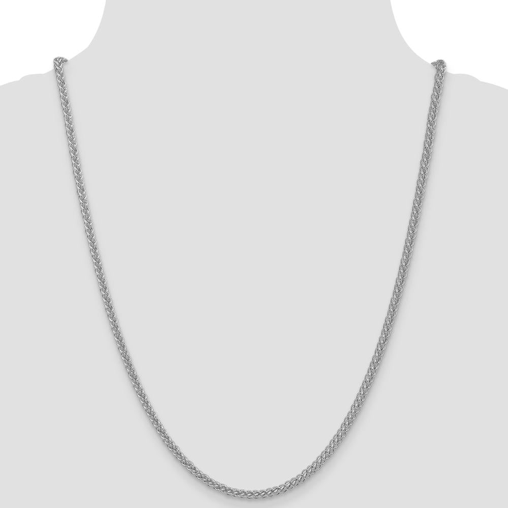 14K White Gold 24 Inch 2.6mm Semi-Solid Spiga Wheat Chain Necklace with Lobster Clasp by IBGoodman