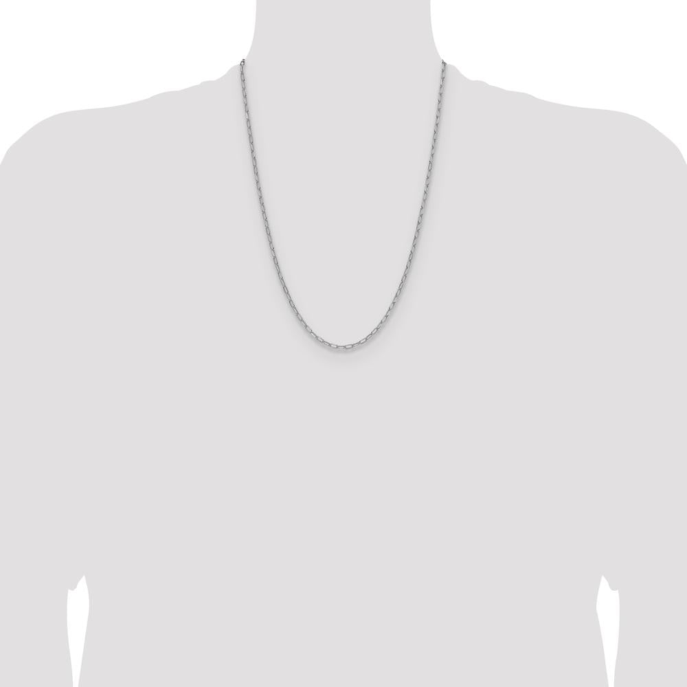 14K White Gold 24-inch Beveled Paperclip Chain Necklace - Polished Finish by Oro Pregiato