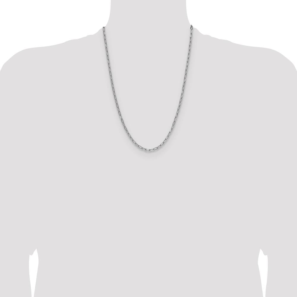 14K White Gold 24-inch Beveled Paperclip Chain Necklace with Lobster Clasp - Rhodium Plated by Oro Pregiato