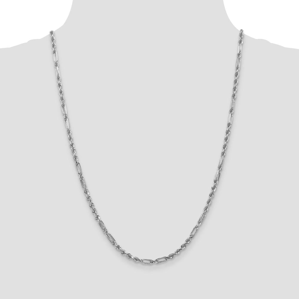 14K White Gold 24-Inch Diamond-Cut Milano Rope Chain - 3mm Width by Oro Pregiato
