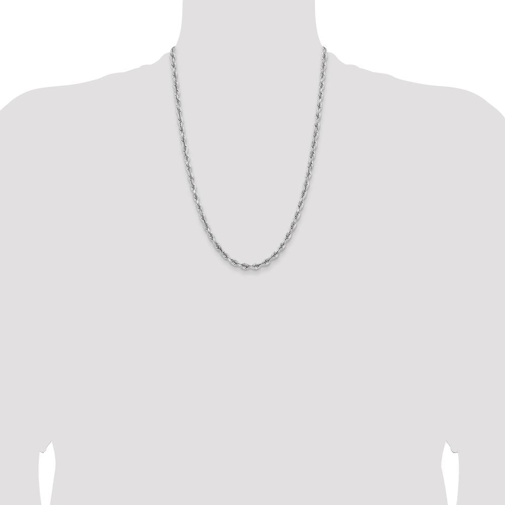 14K White Gold 24-Inch Diamond-Cut Quadruple Rope Chain Necklace with Lobster Clasp by Oro Pregiato